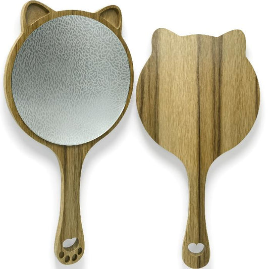 Espejo de gato con mango de madera